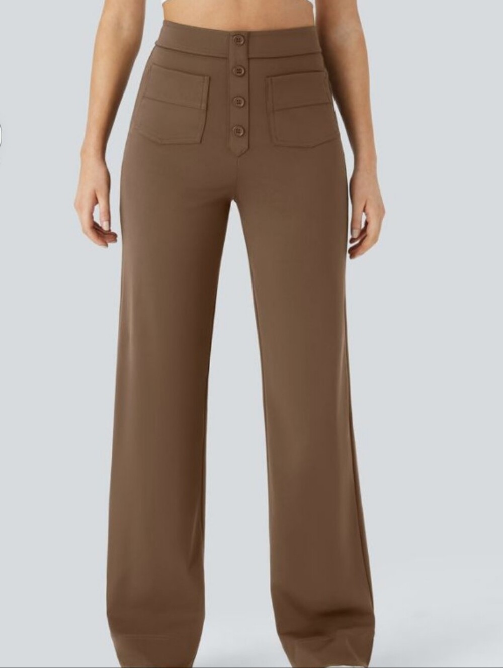HALARA High-Waist Straight -Leg Pants with Faux Button Front